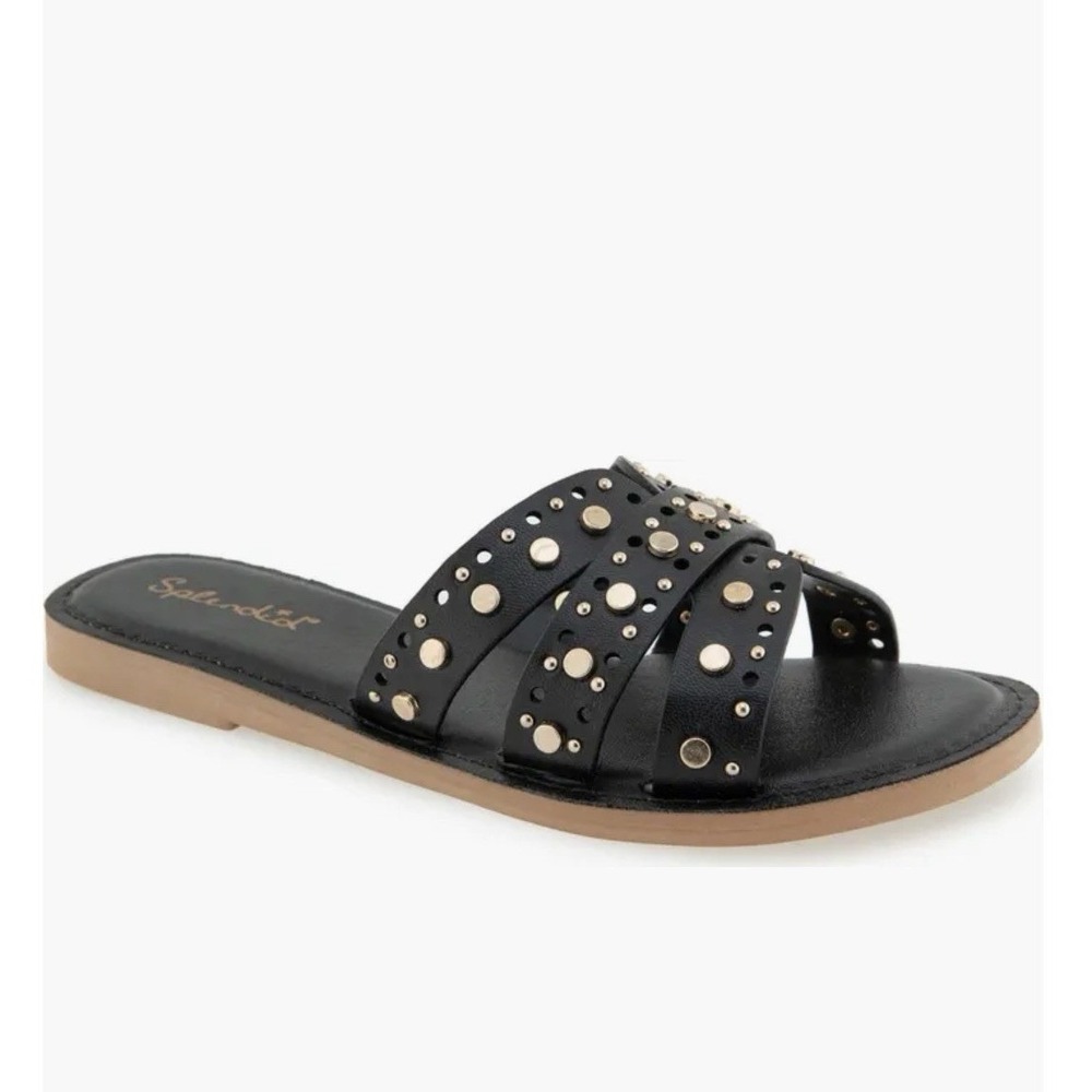 Splendid Slide Sandals Women Black‎ Excellent Studded Perforated Flat Shoes